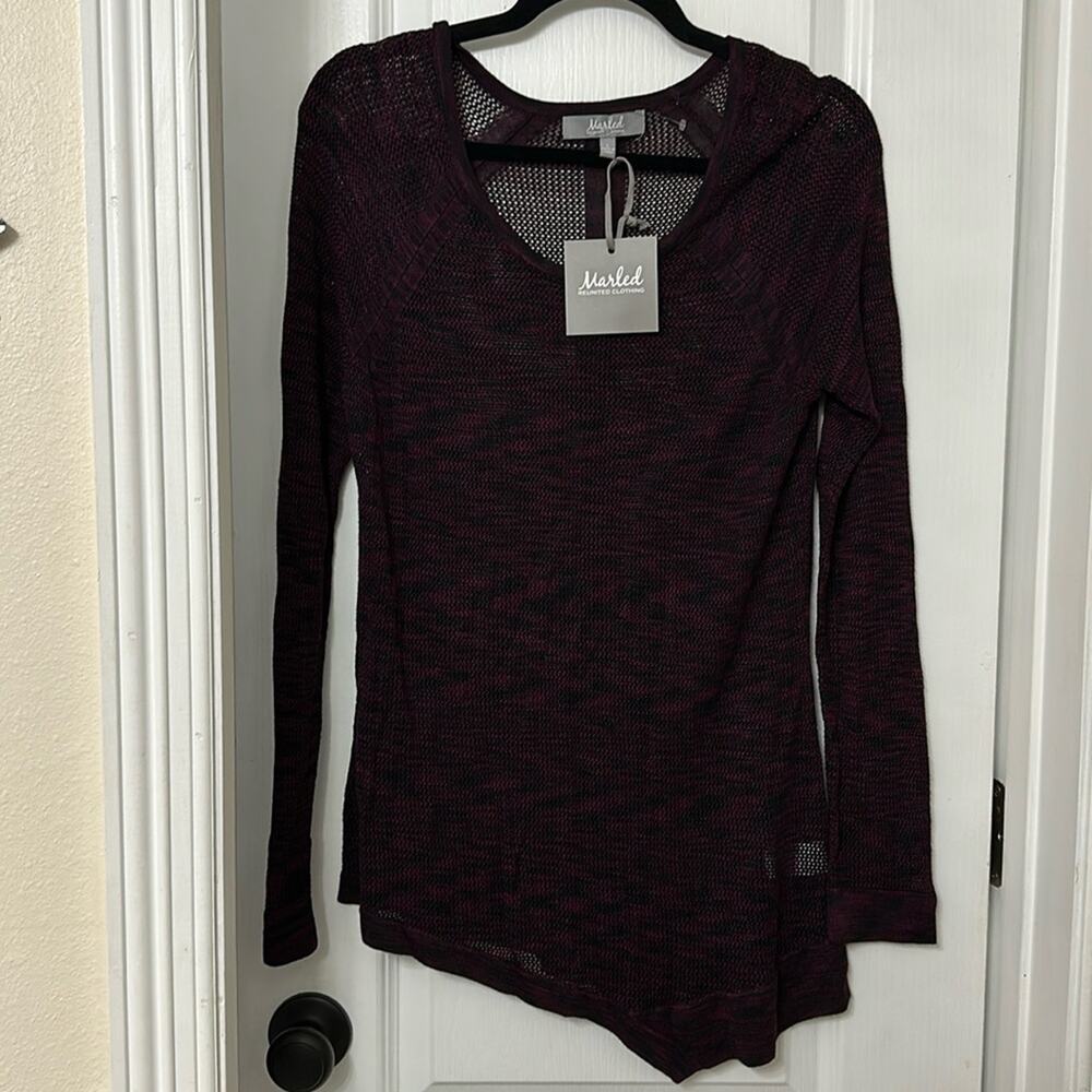Marled burgundy asymmetrical scoop neck sweater size L